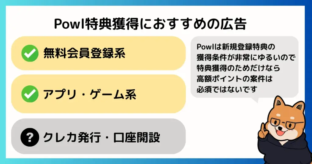 Powl
新規登録特典
獲得のためのおすすめ広告は?