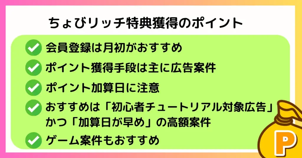 ちょびリッチ 新規会員登録特典 獲得のポイント