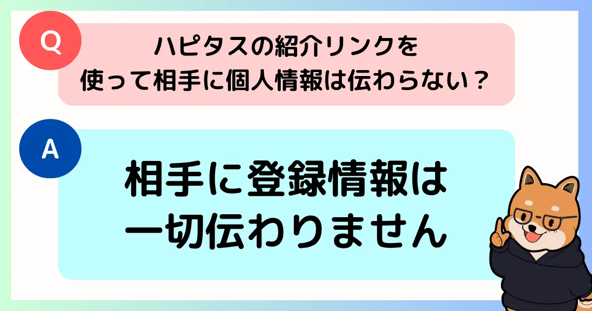 ハピタスの紹介リンクを使って登録しても、相手に個人情報は一切伝わらないことを示す図解