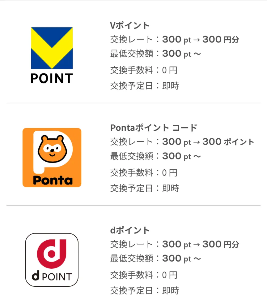 ワラウのポイント交換先ジャンル:共通ポイント一覧を示すスクリーンショット